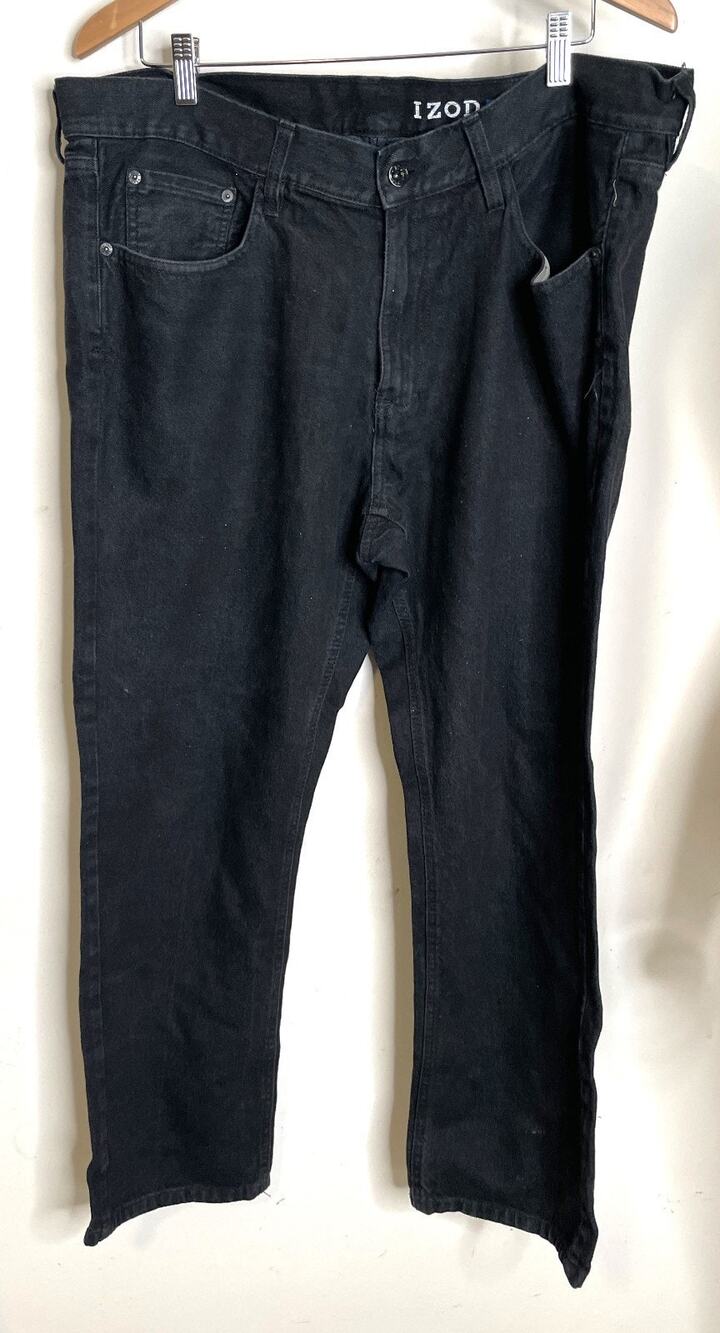 IZOD Black Denim Jeans Mens 38 x 30 40 x 31 Straight Fit Leg